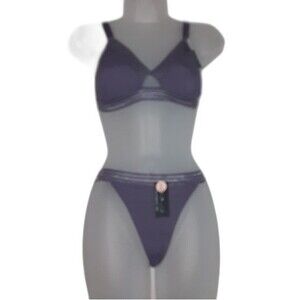 Youmita Small Gray Ridge Bralette and Mesh G-string NWT